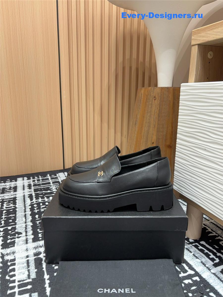 Ch**el black lace-up platform loafers