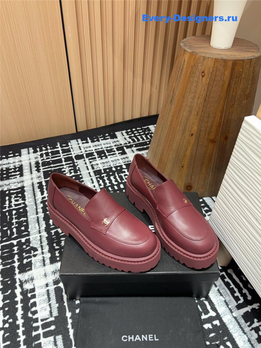 Ch**el burgundy lace-up platform loafers