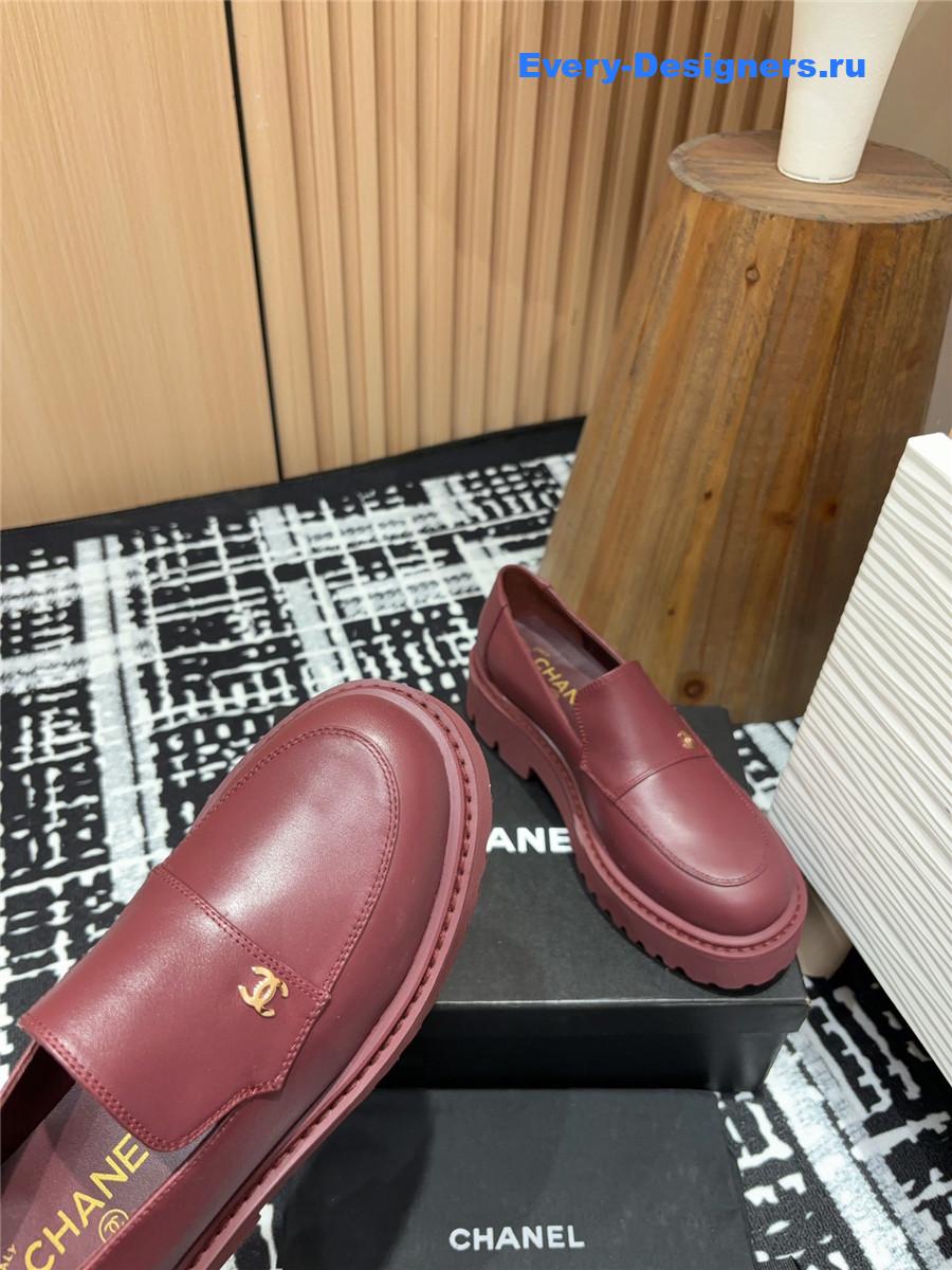 Ch**el burgundy lace-up platform loafers