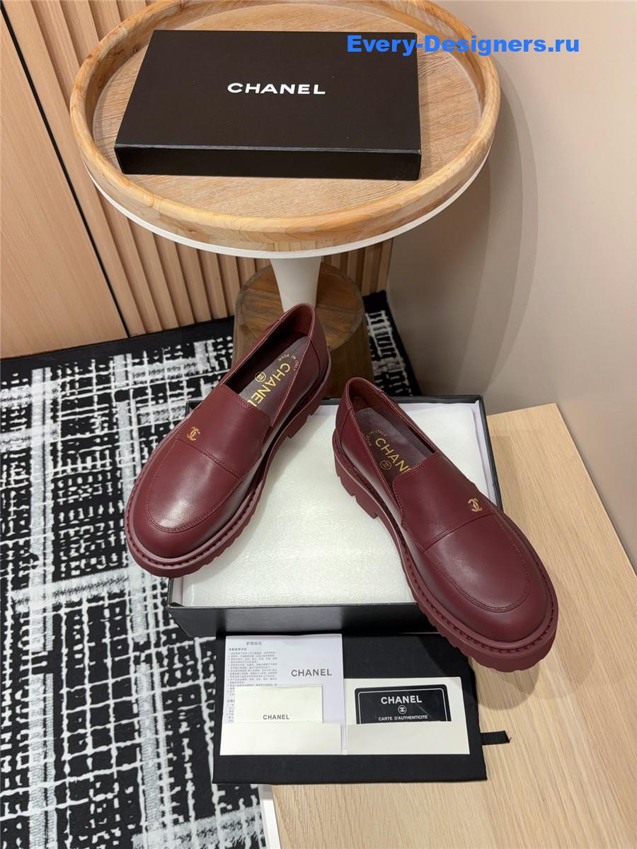 Ch**el burgundy lace-up platform loafers