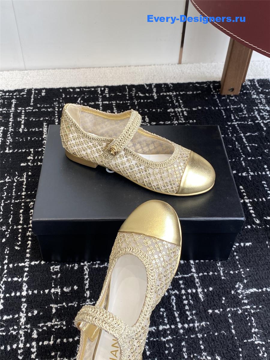 Ch**el gold sequin mary jane flats
