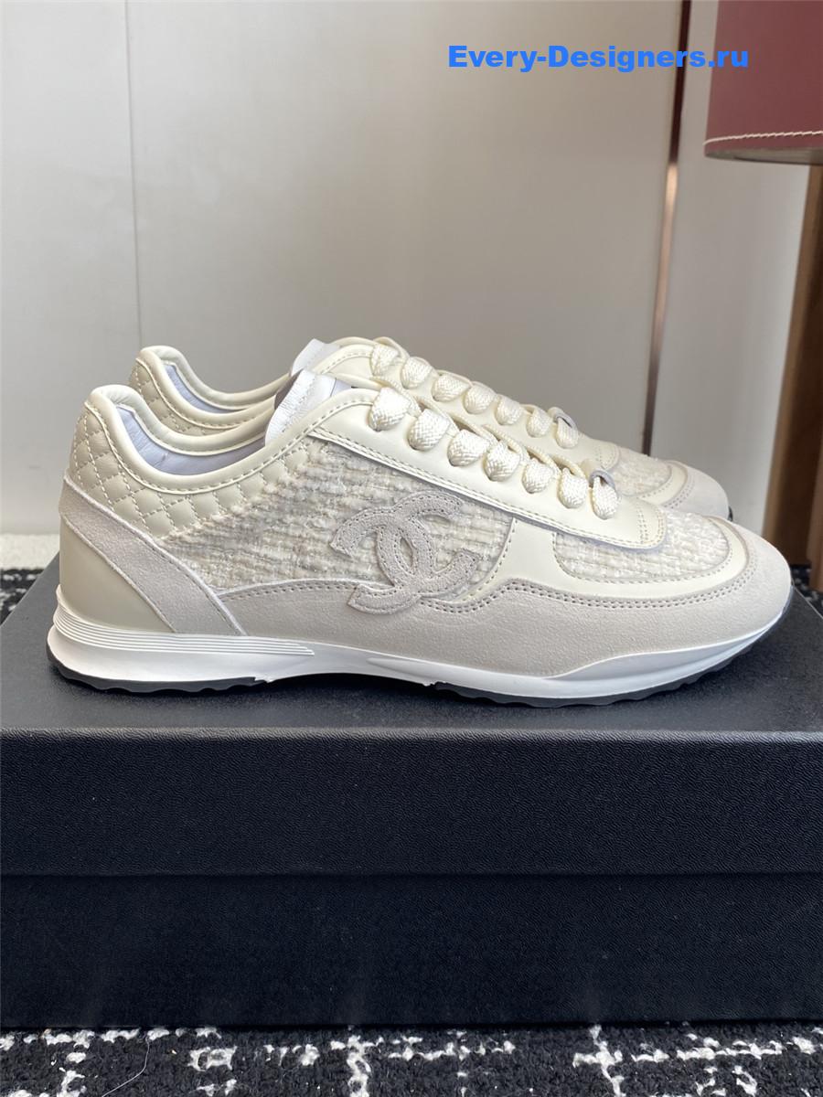 Ch**el white black silver sneakers