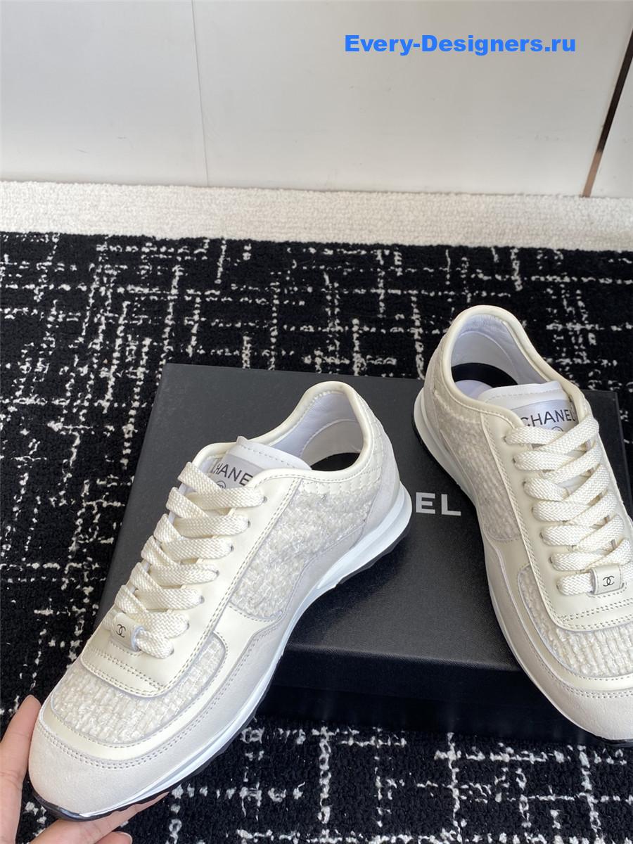 Ch**el white black silver sneakers