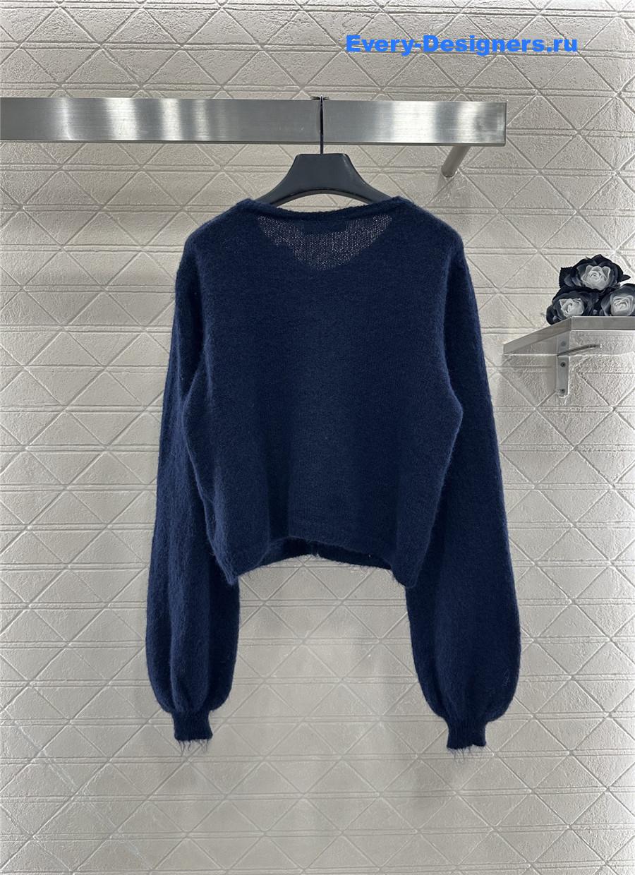 Miu Miu rhinestone navy knitted cardigan