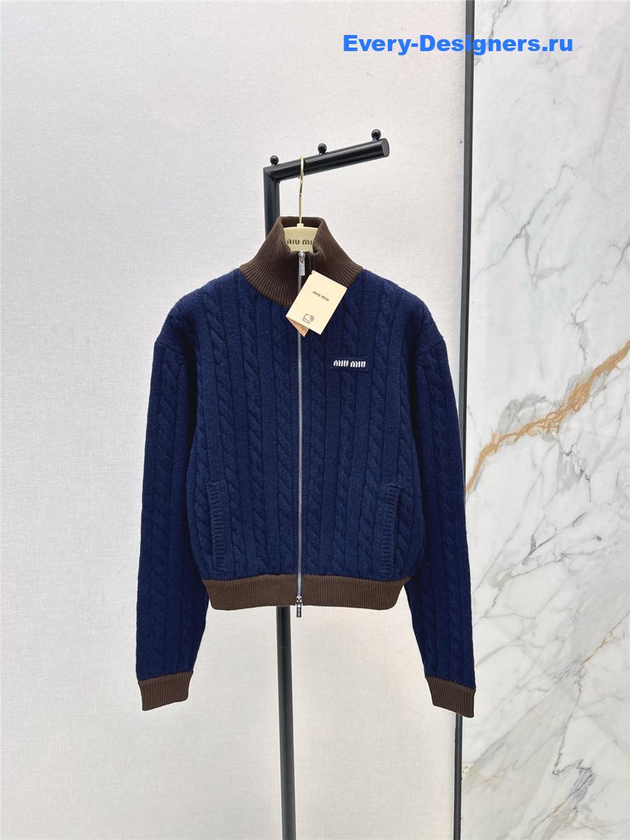 Miu Miu Navy Boucl Zip up Cardigan