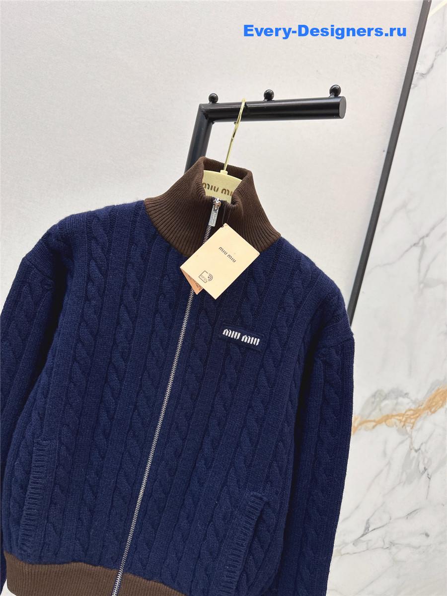 Miu Miu Navy Boucl Zip up Cardigan