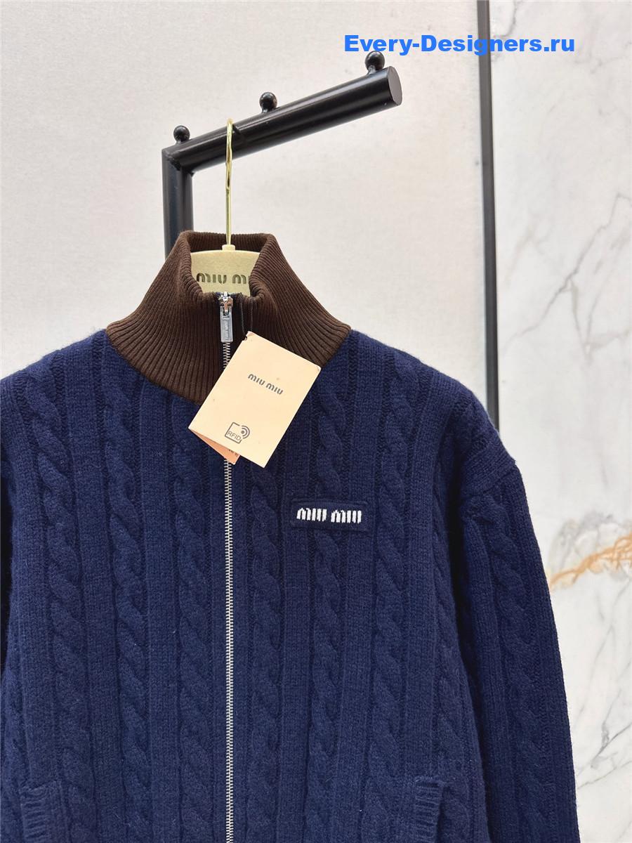 Miu Miu Navy Boucl Zip up Cardigan