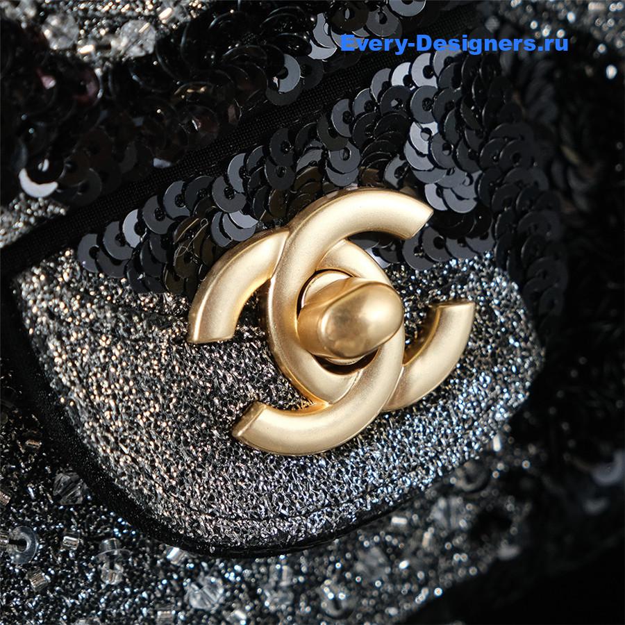 Ch**el black satin sequin embellished flap bag