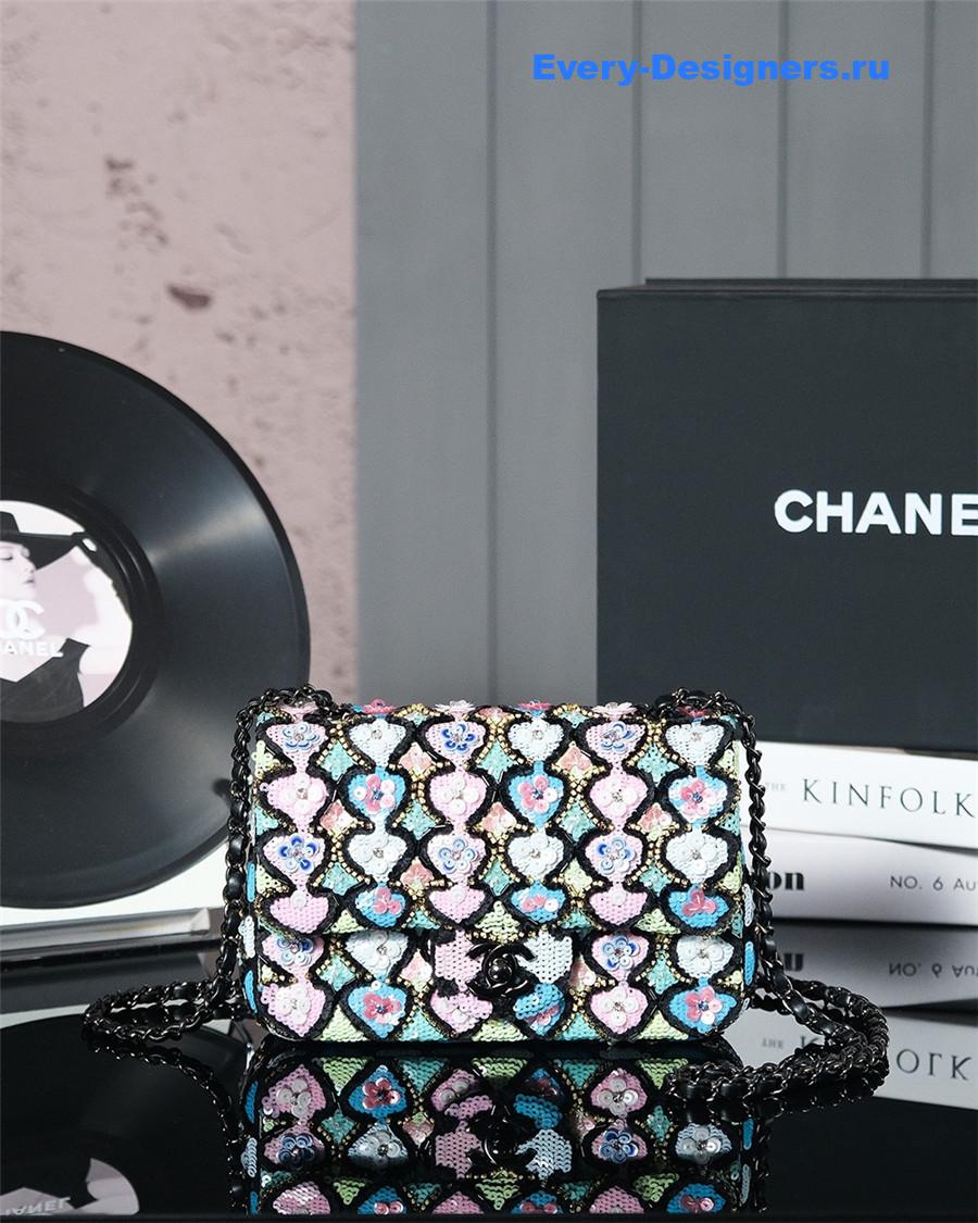Ch**el satin sequin embellished cf flap bag