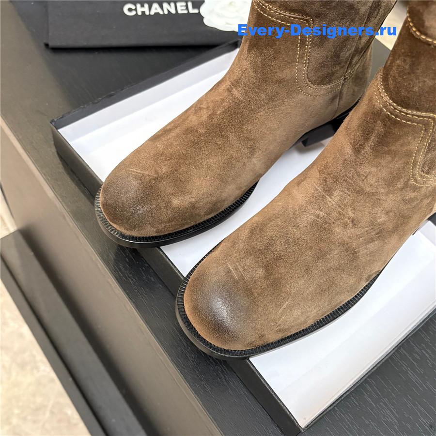 Ch**el cc brown suede block heel ankle boots