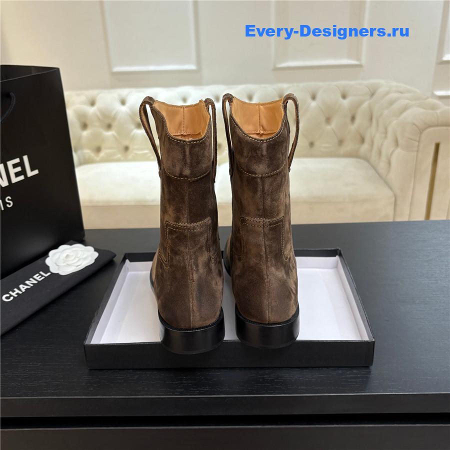 Ch**el cc brown suede block heel ankle boots