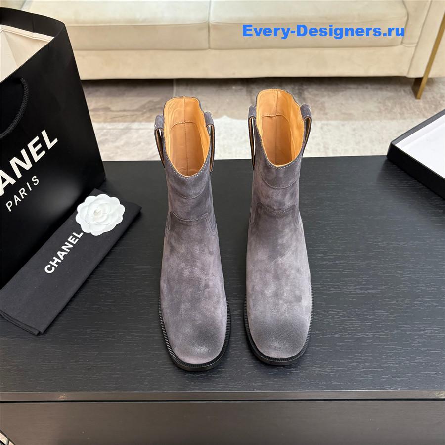 Ch**el cc purple suede block heel ankle boots