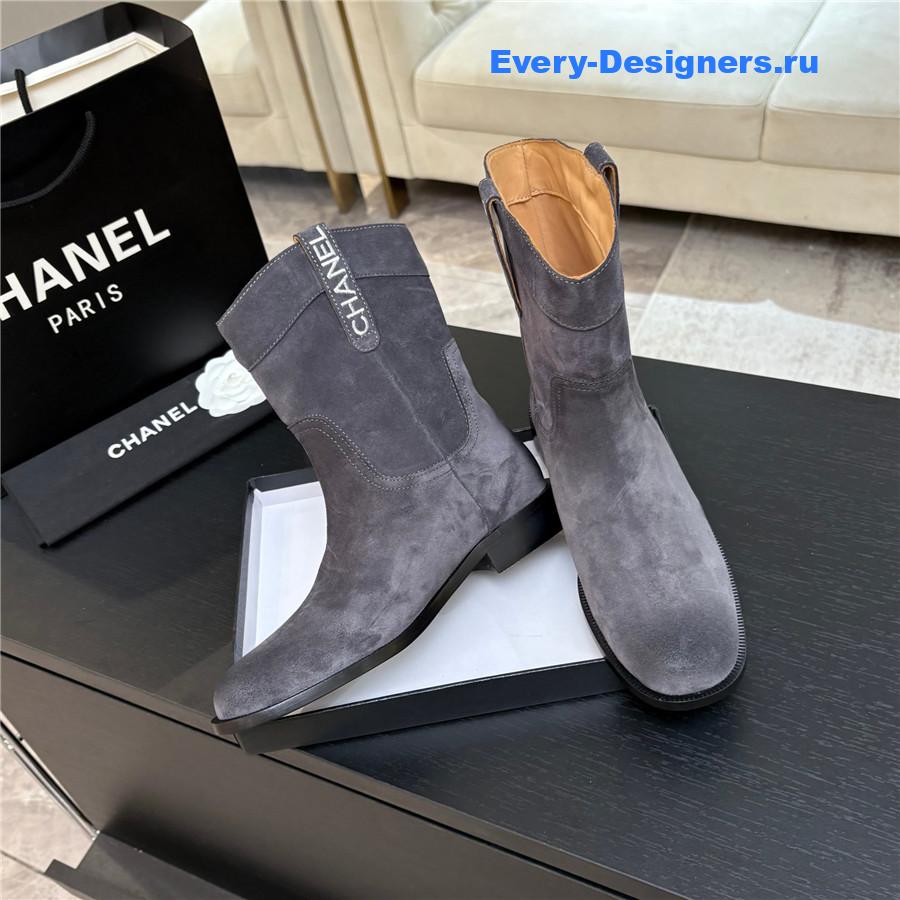 Ch**el cc purple suede block heel ankle boots
