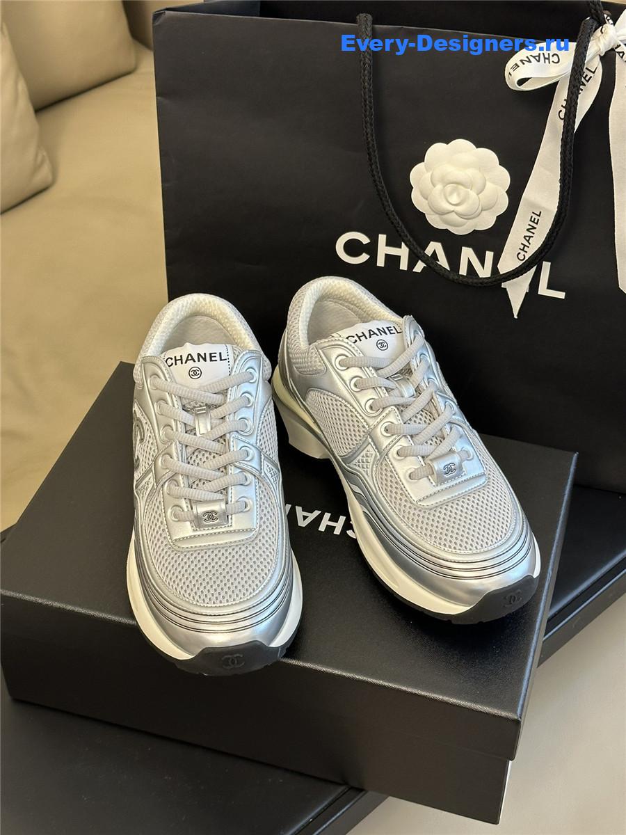 Ch**el gray silver cc logo runner sneaker