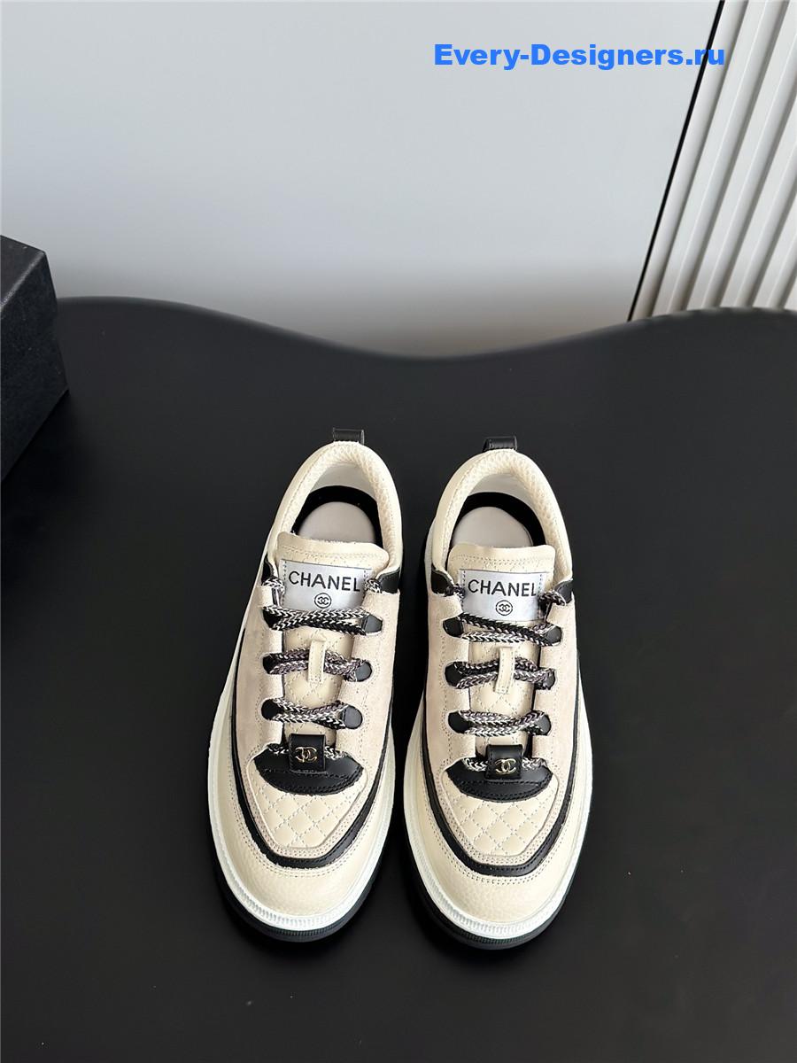 Ch**el white & beige suede calfskin sneakers