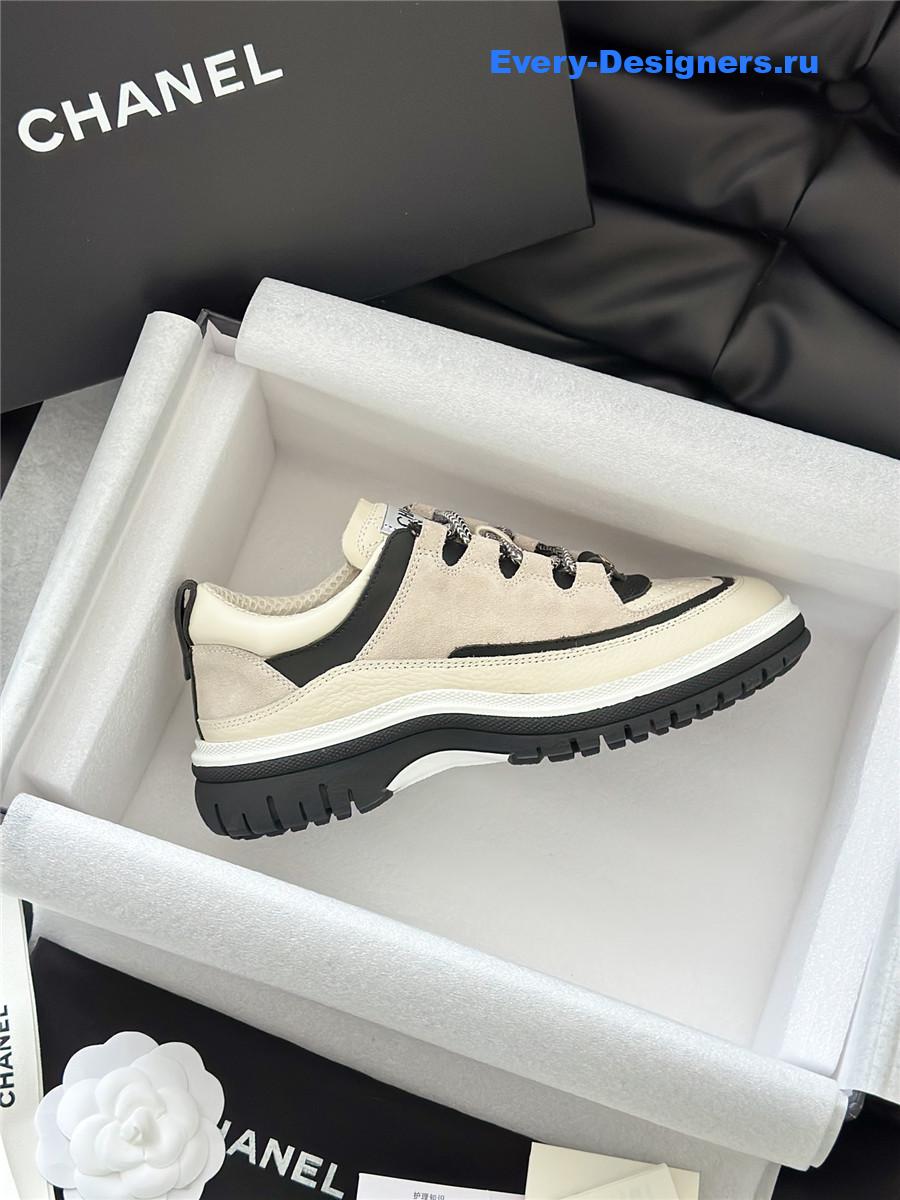 Ch**el white & beige suede calfskin sneakers
