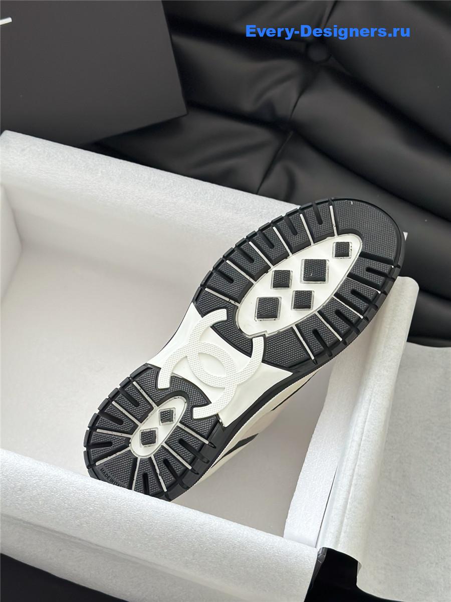 Ch**el white & beige suede calfskin sneakers