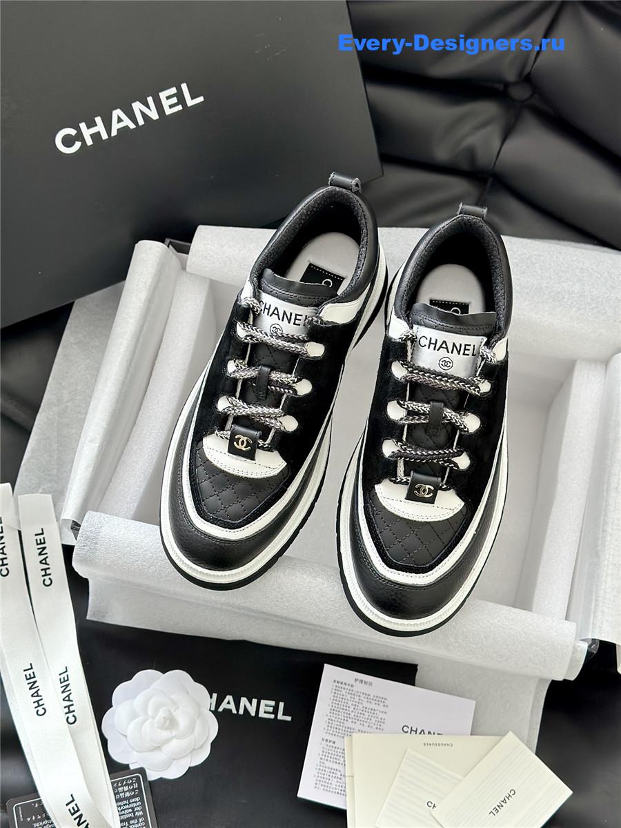 Ch**el white & black suede calfskin sneakers