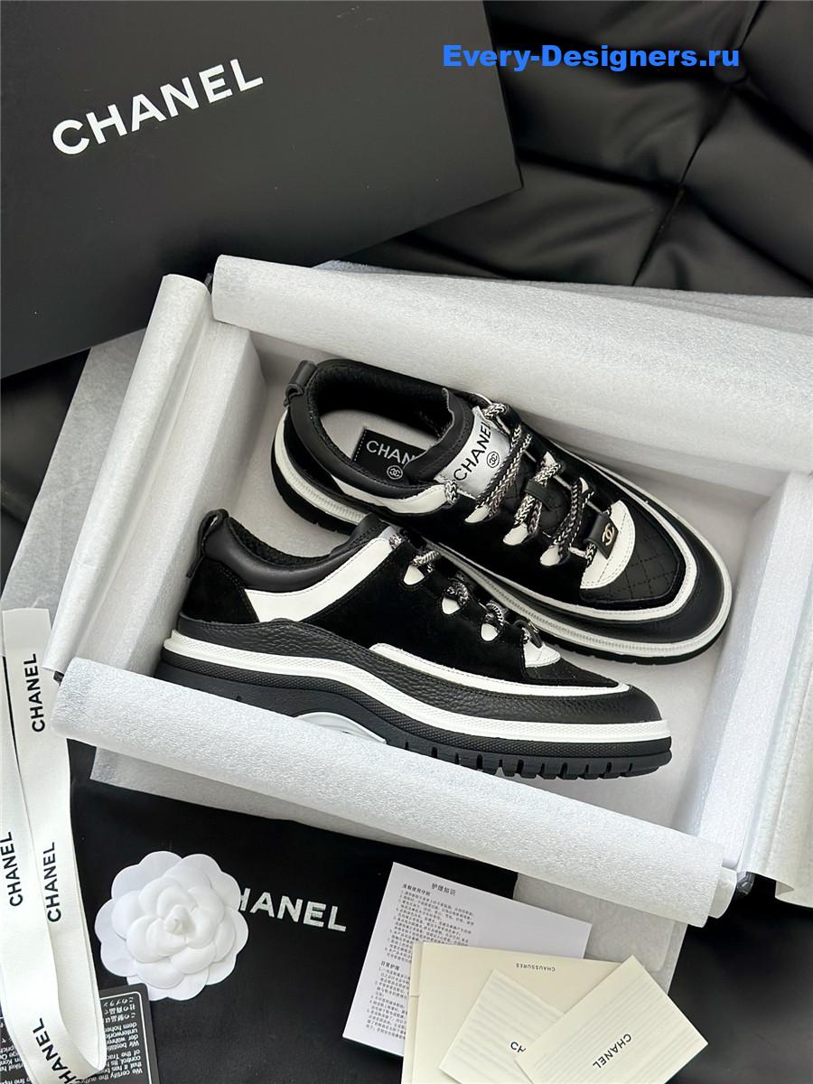 Ch**el white & black suede calfskin sneakers