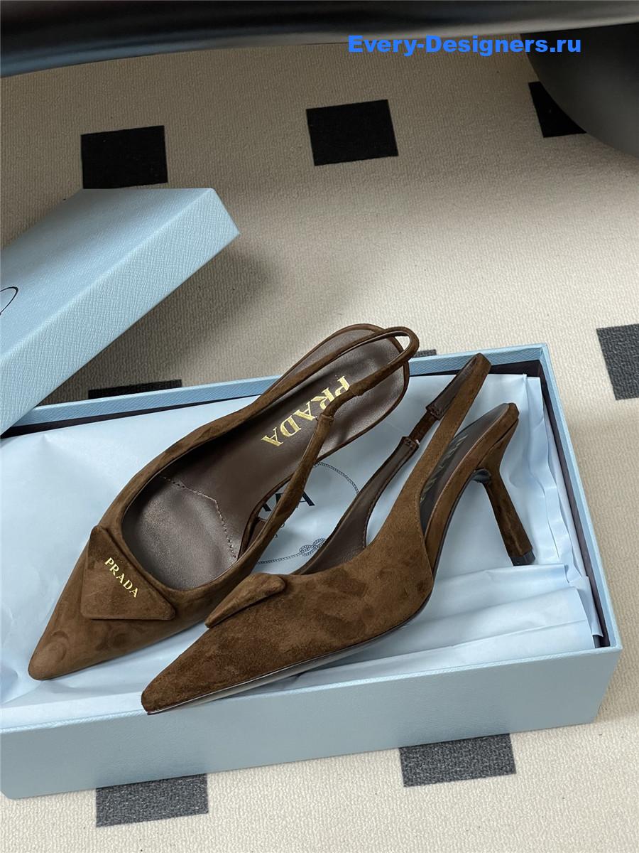 Pra*a dark brown suede slingback pumps