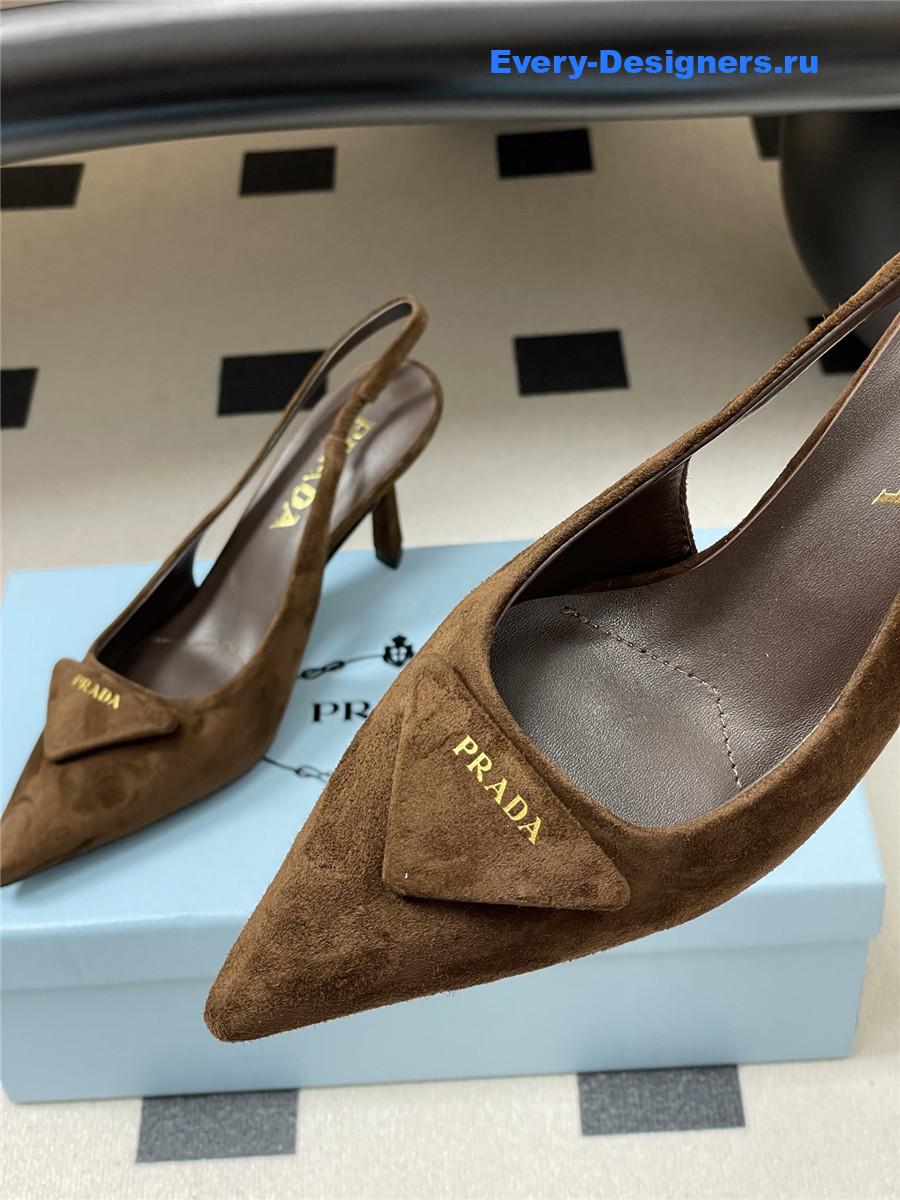Pra*a dark brown suede slingback pumps