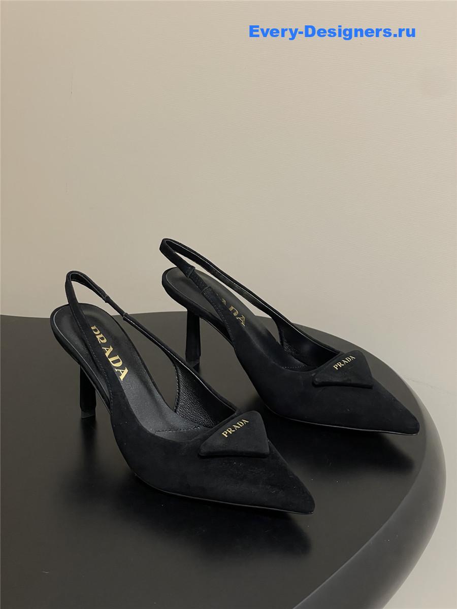 Pra*a black suede slingback pumps