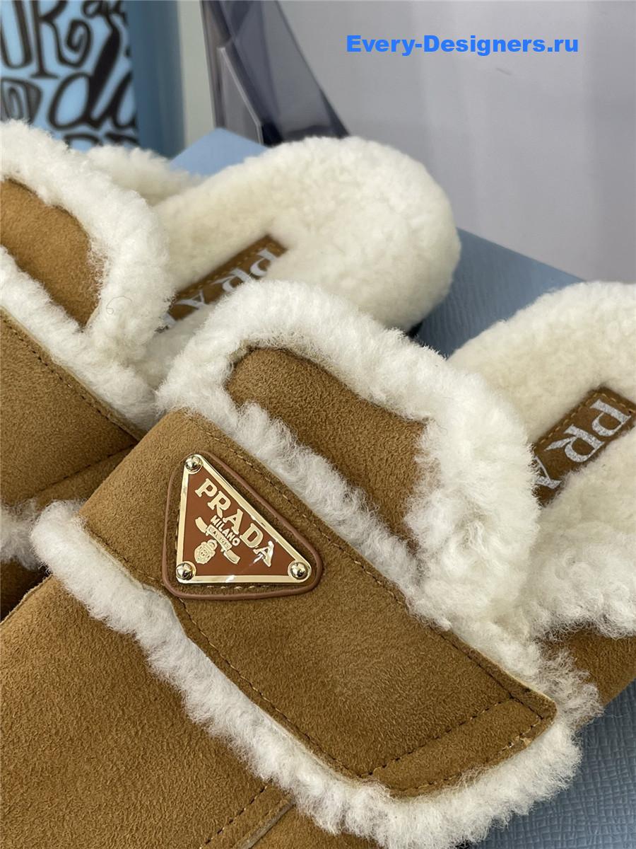 Pra*a brown flat shearling fur-lined mules