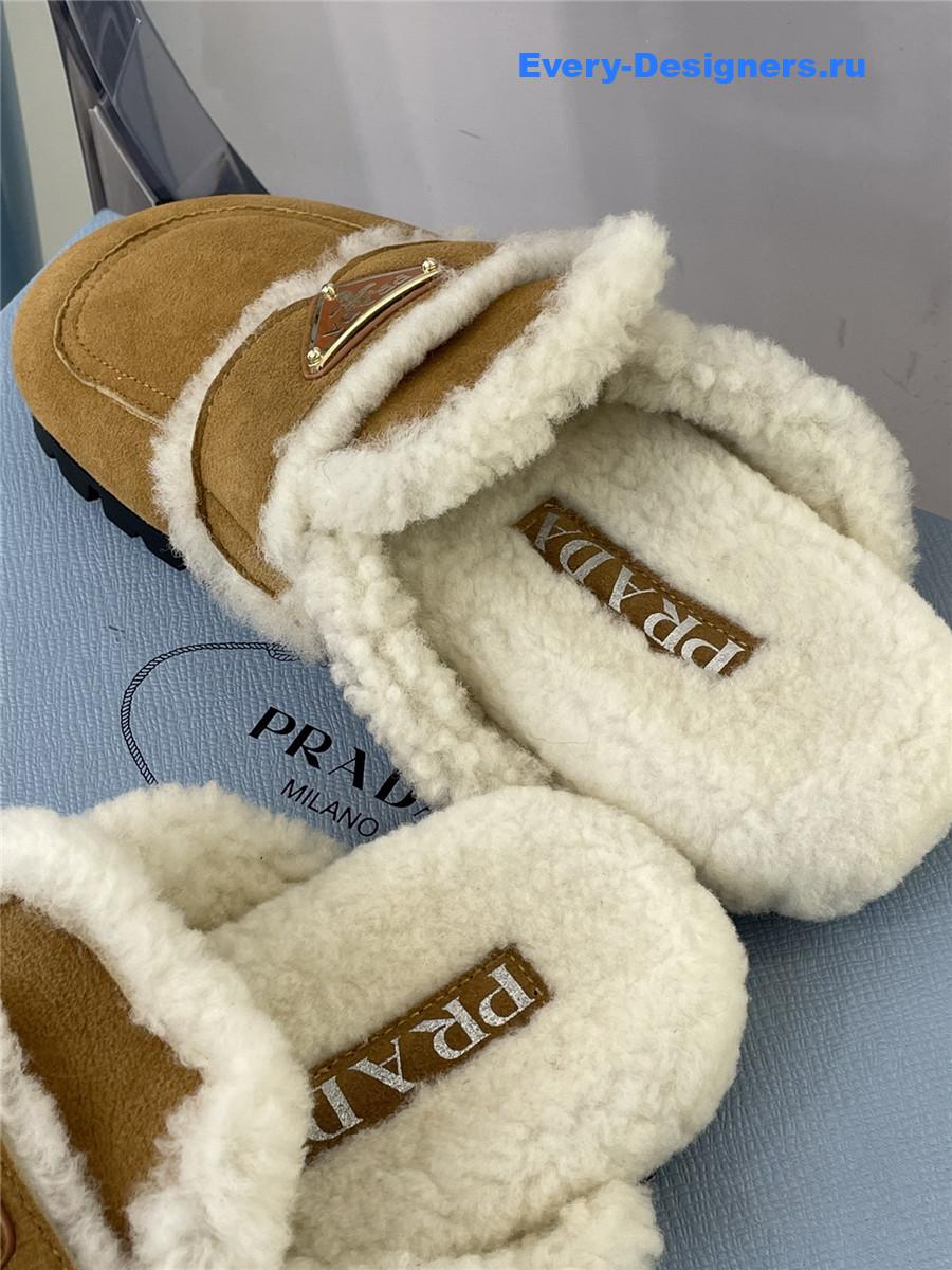 Pra*a brown flat shearling fur-lined mules