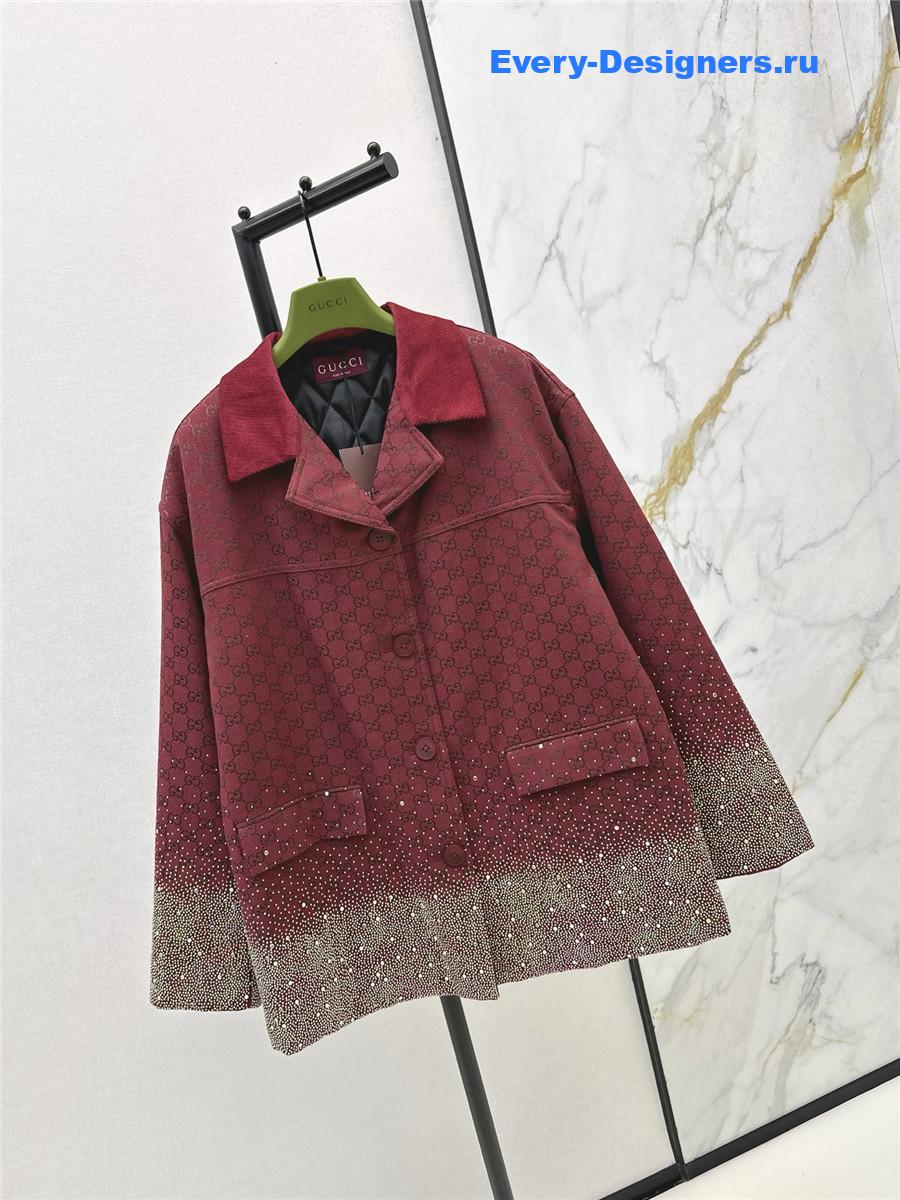 Gvc*1 burgundy embroidered gg canvas coat