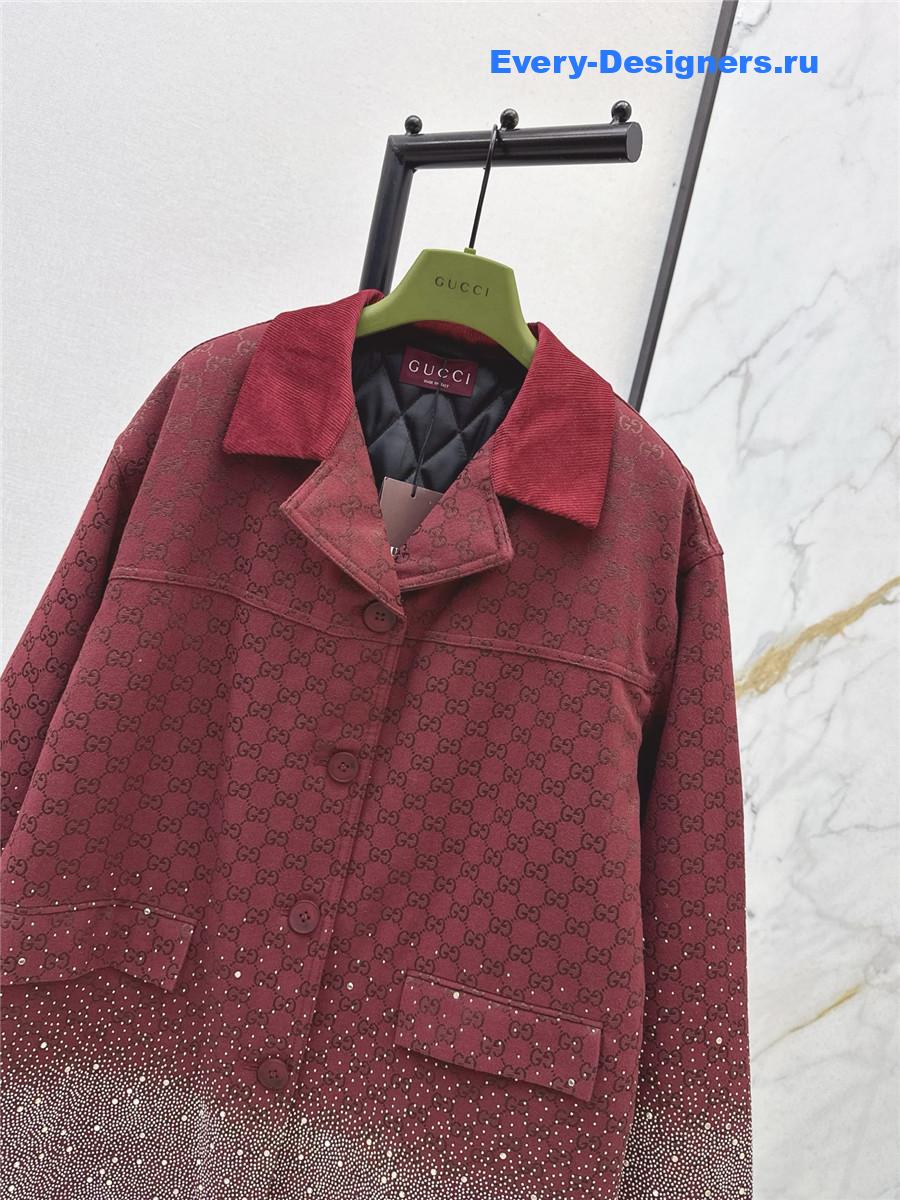 Gvc*1 burgundy embroidered gg canvas coat