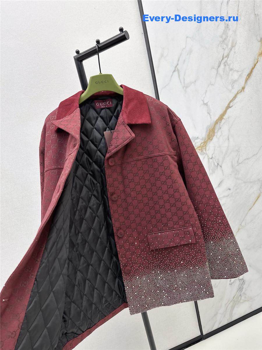 Gvc*1 burgundy embroidered gg canvas coat