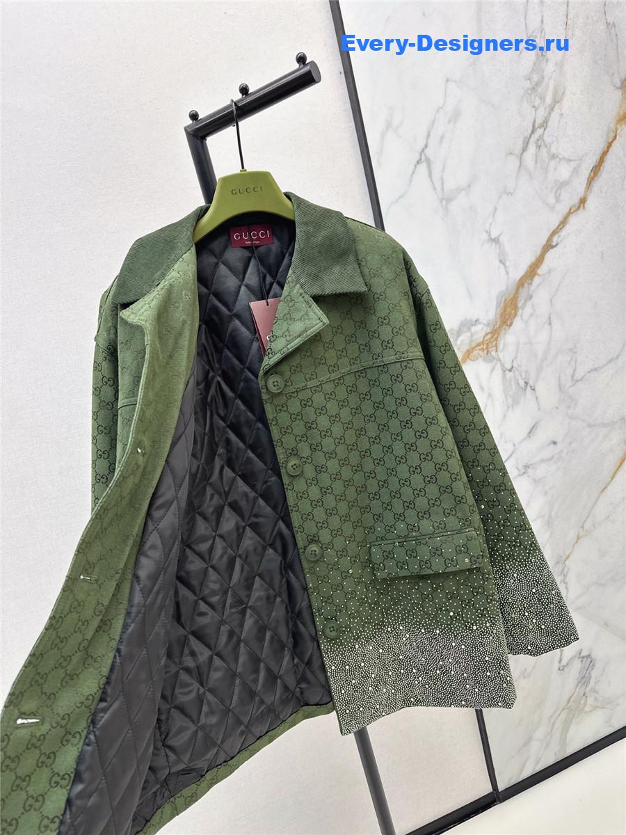Gvc*1 green embroidered gg canvas coat