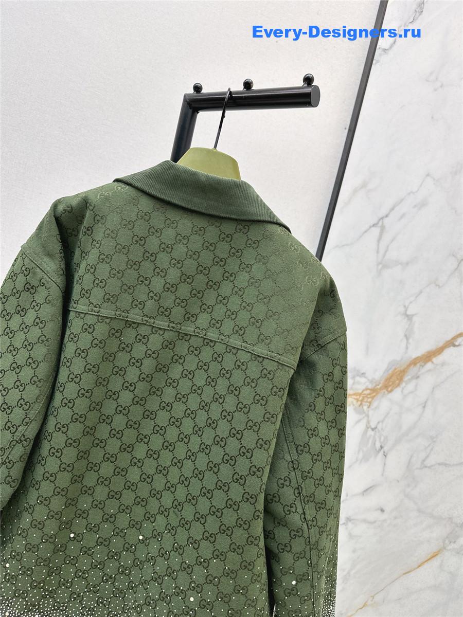 Gvc*1 green embroidered gg canvas coat