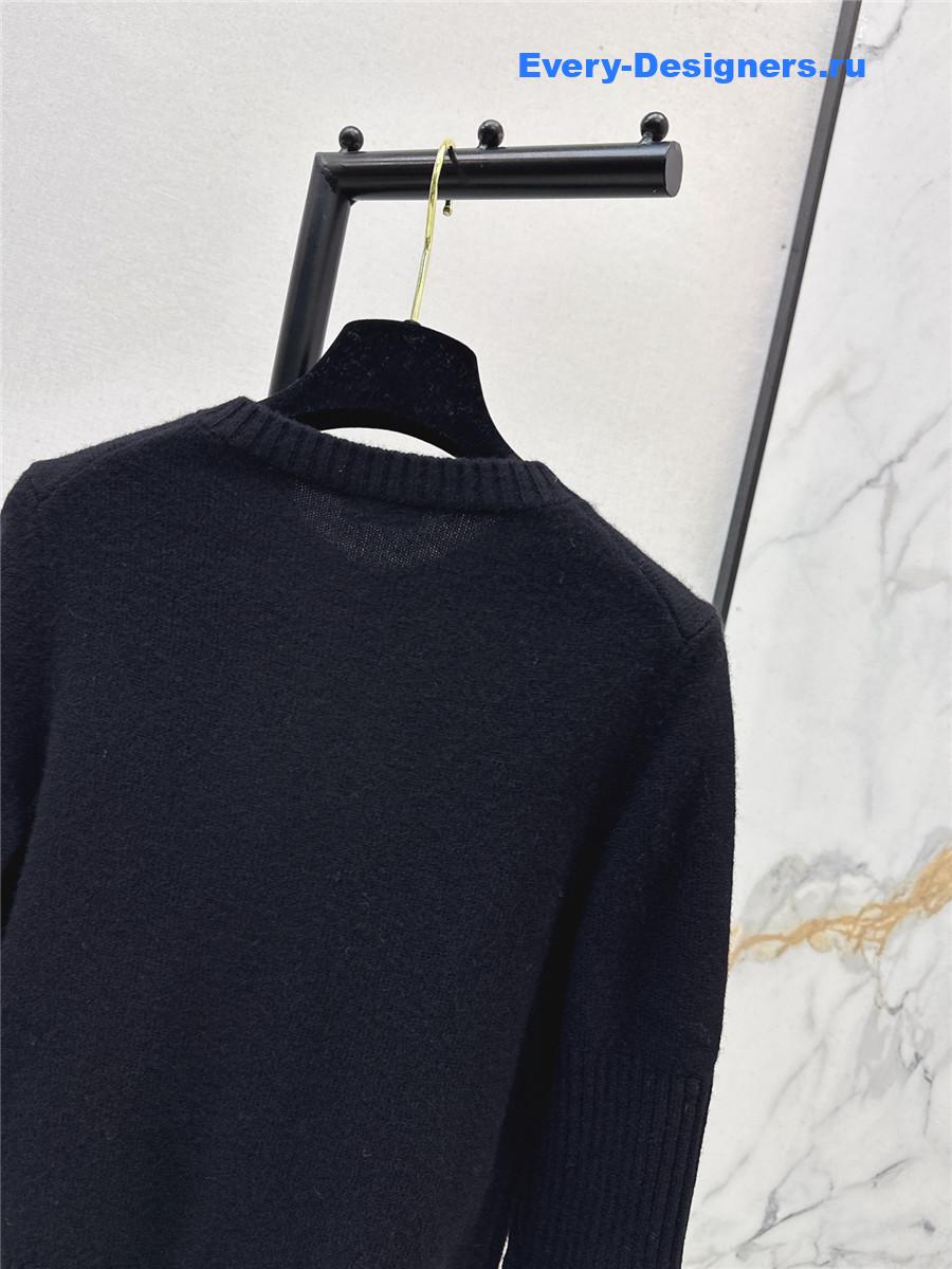 Ch**el logo button black crew neck knit cardigan