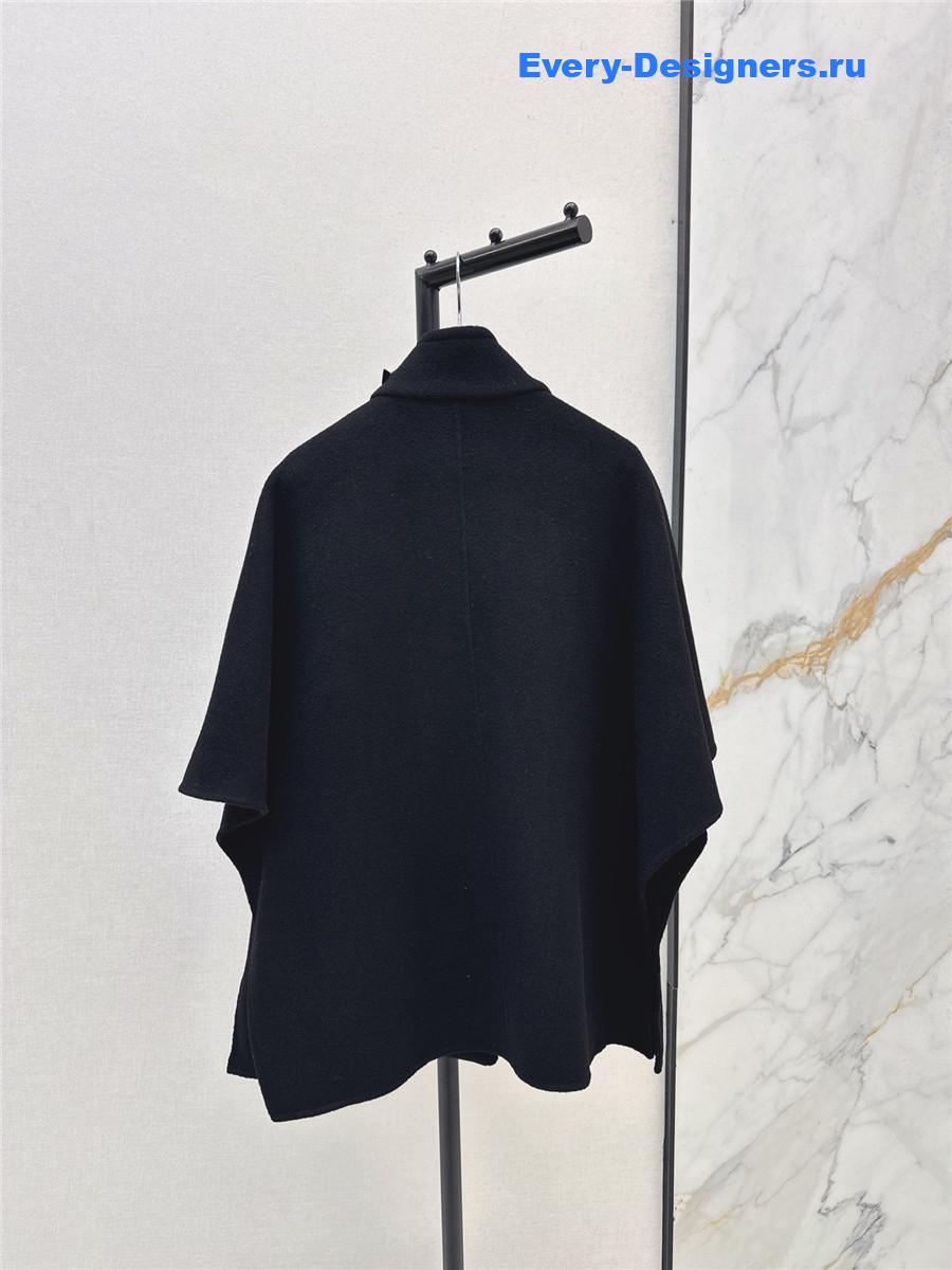 Max Mara Black Stand-up Collar Wool Cape Coat