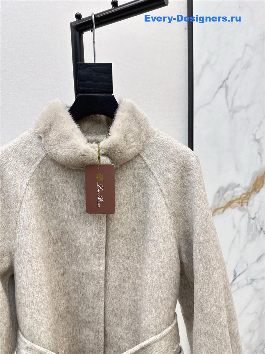 L0r0 P1ana cream mink stand collar long coat