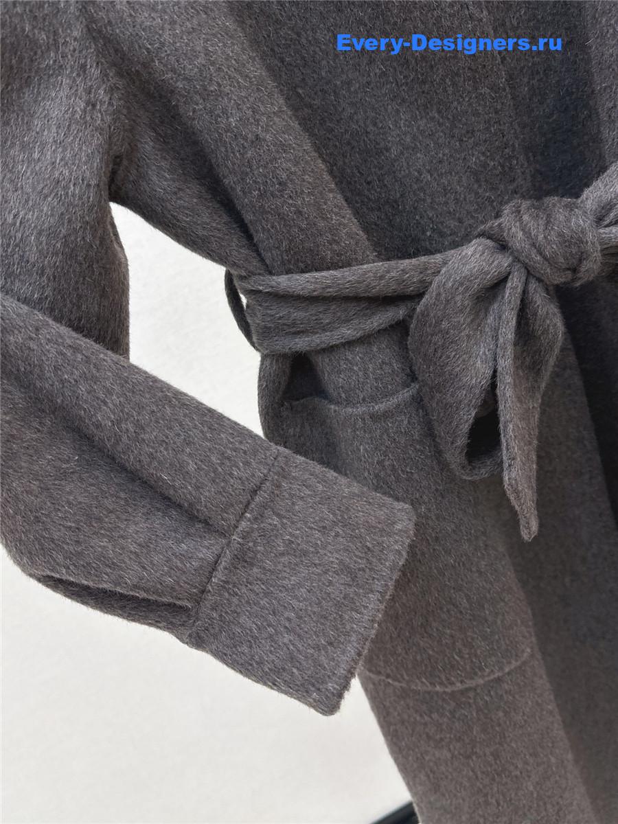 L0r0 P1ana grey mink stand collar long coat