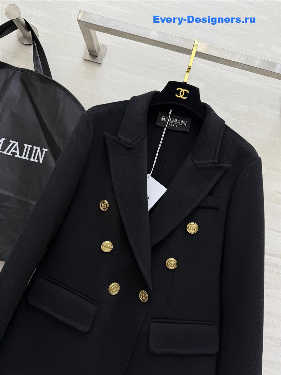 Balmain Black Wool Suit Coat