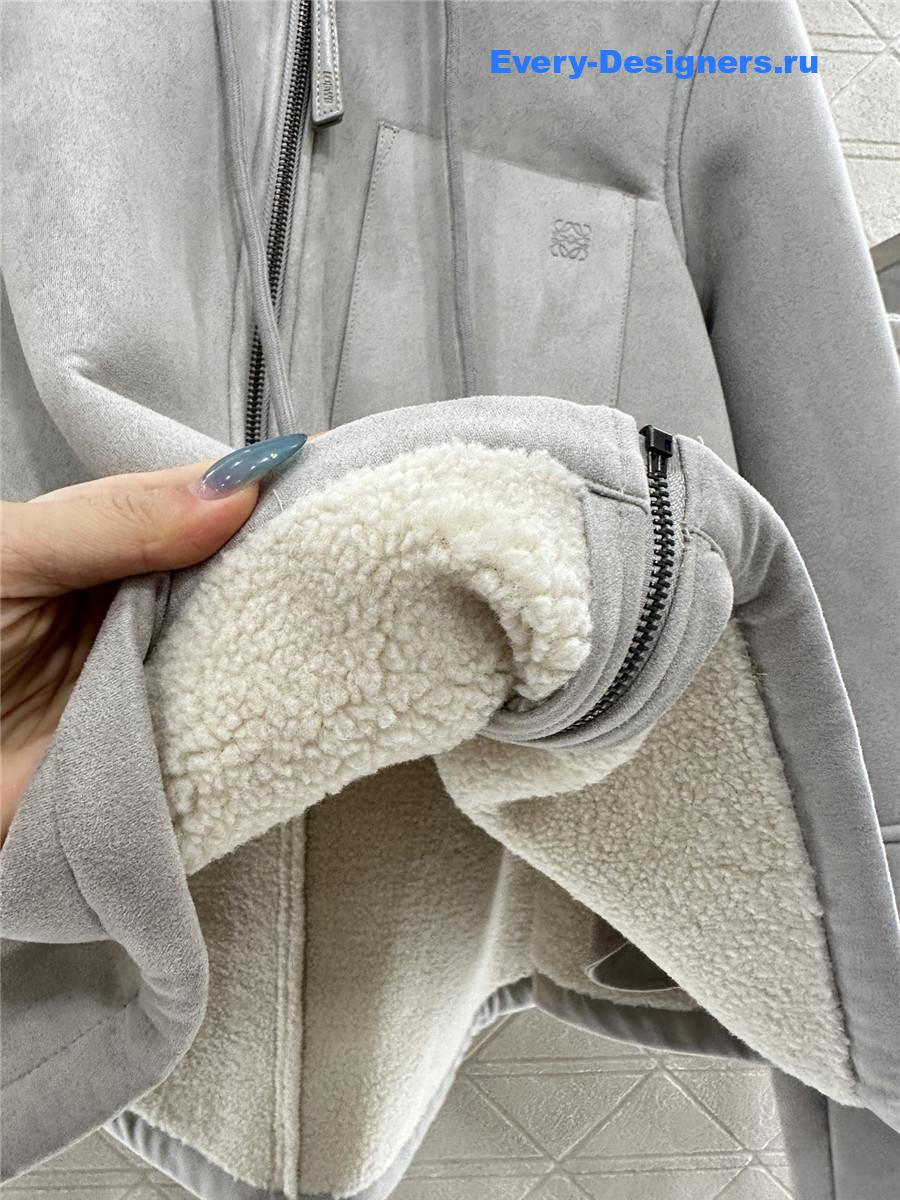 L0ew* grey shearling hooded jacket