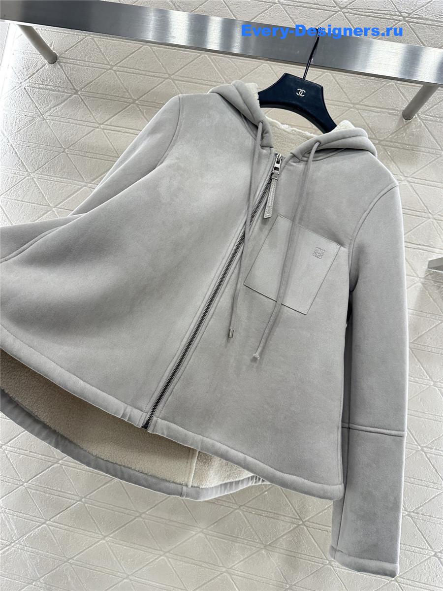 L0ew* grey shearling hooded jacket