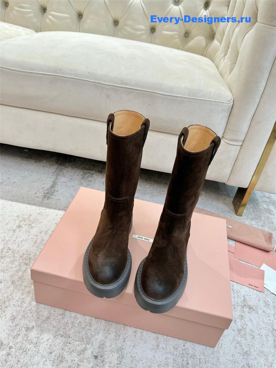 Miu Miu Dark Brown Suede Boots