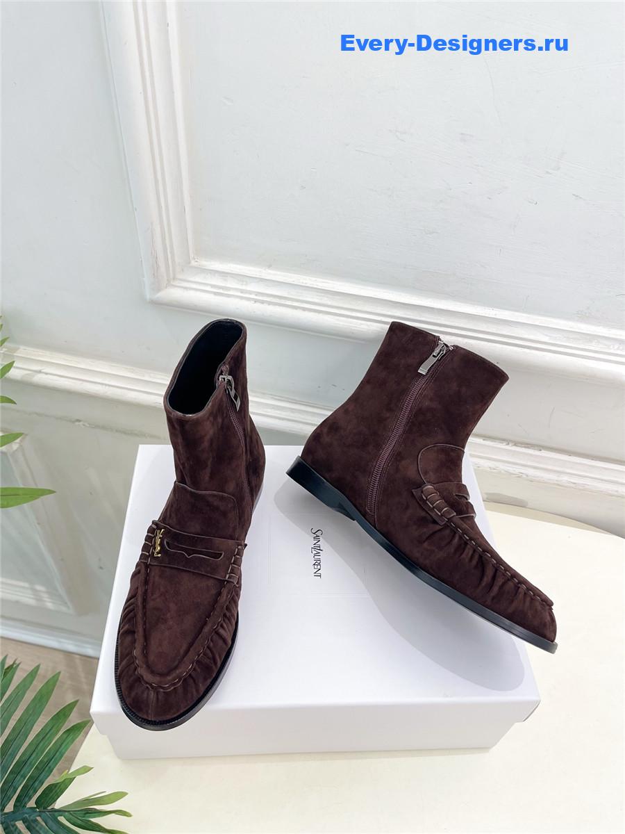 Sa1nt Lau*nt dark brown suede ankle boots