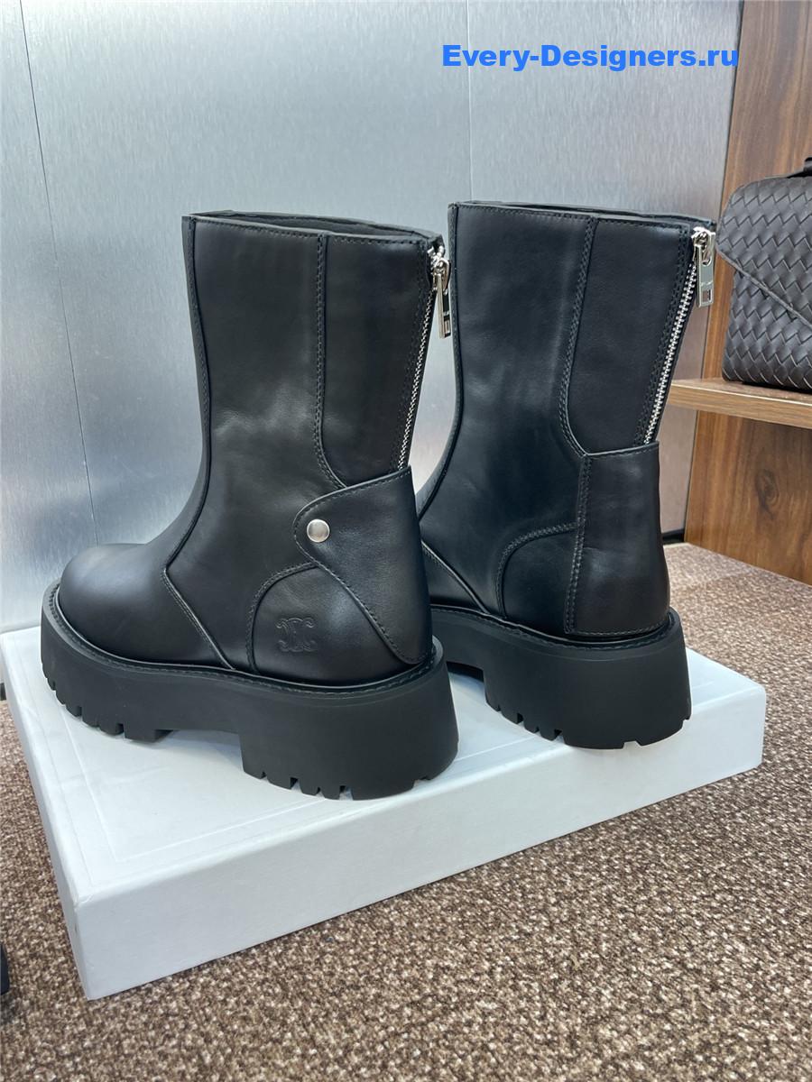 Ce1i*e logo platform zip-up black leather boots