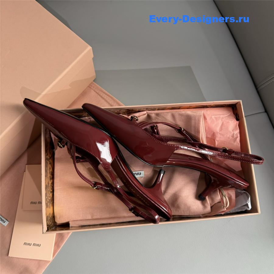 Miu Miu Burgundy Patent Leather Buckles Slingbacks