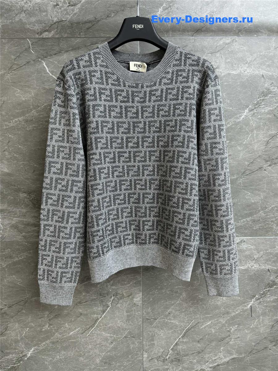 F**di ff print grey crew neck sweater