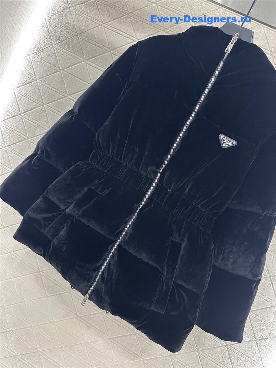 Pra*a navy velvet down jacket