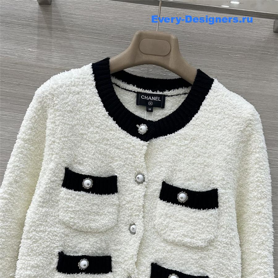 Ch**el coco black white pocket knitted cardigan