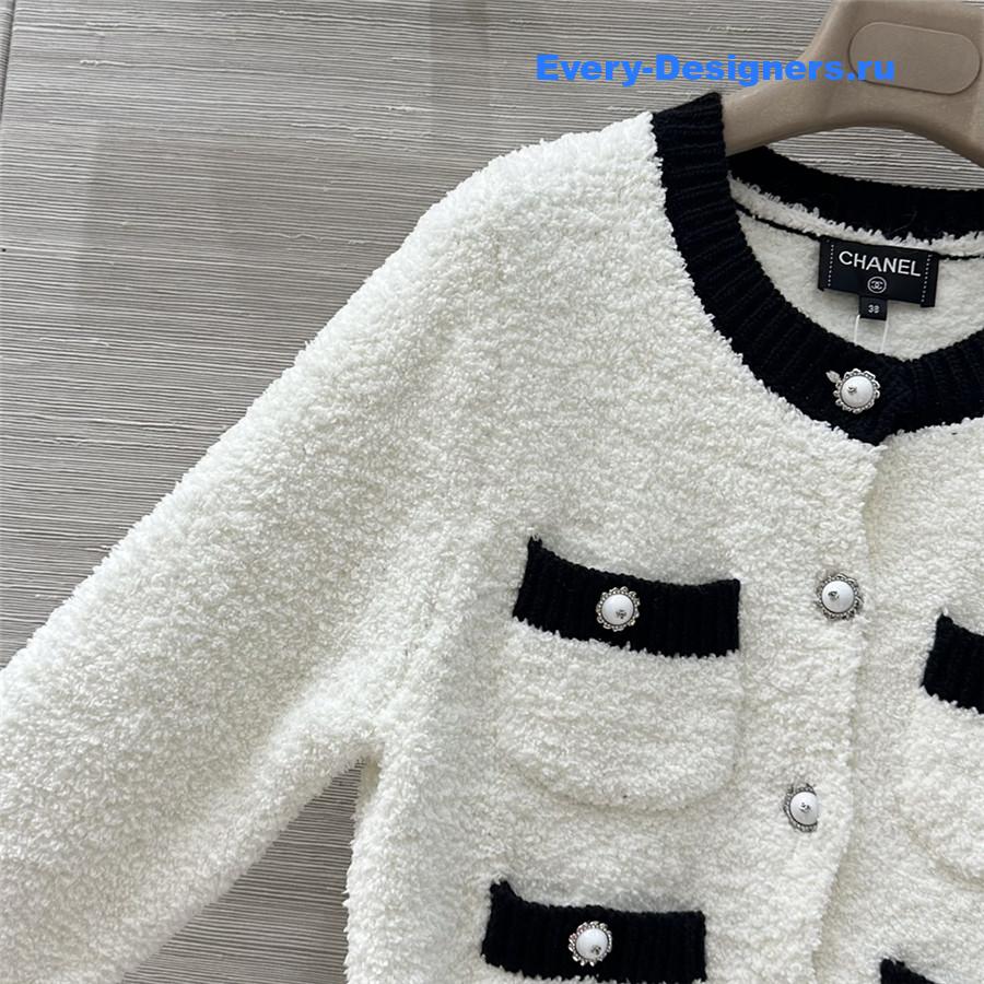 Ch**el coco black white pocket knitted cardigan