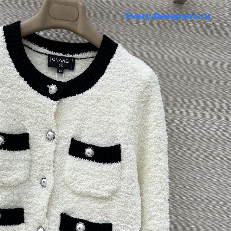 Ch**el coco black white pocket knitted cardigan