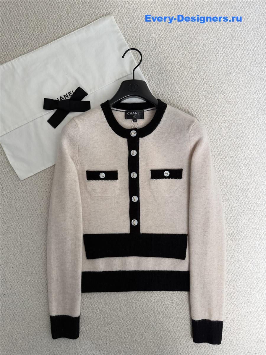Ch**el crew neck soft textured knitted cardigan